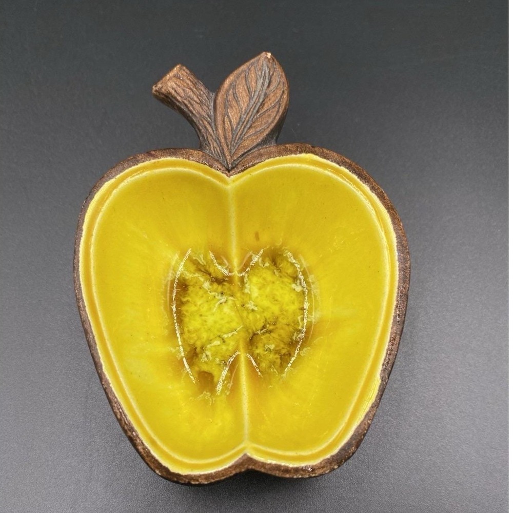 Trinket Dish - Vintage 1962 Treasure Craft Apple with Flame Yellow Glaze - Picture 1 of 6